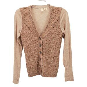 ANTHRO. Moth Crocheted-Front Cardigan Sweater S Blush Pink Beige Soft